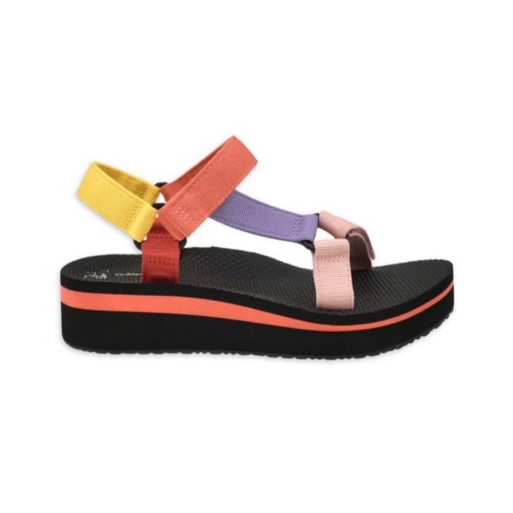 Time and Tru Multi-Color Platform Strappy Sandal - Pink/Coral/Yellow/Purple